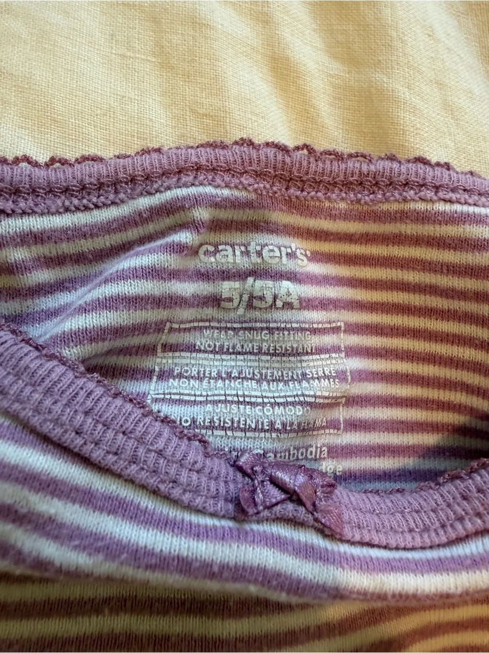 Carter's Lavender and White Striped Long Sleeve pajama set-5T